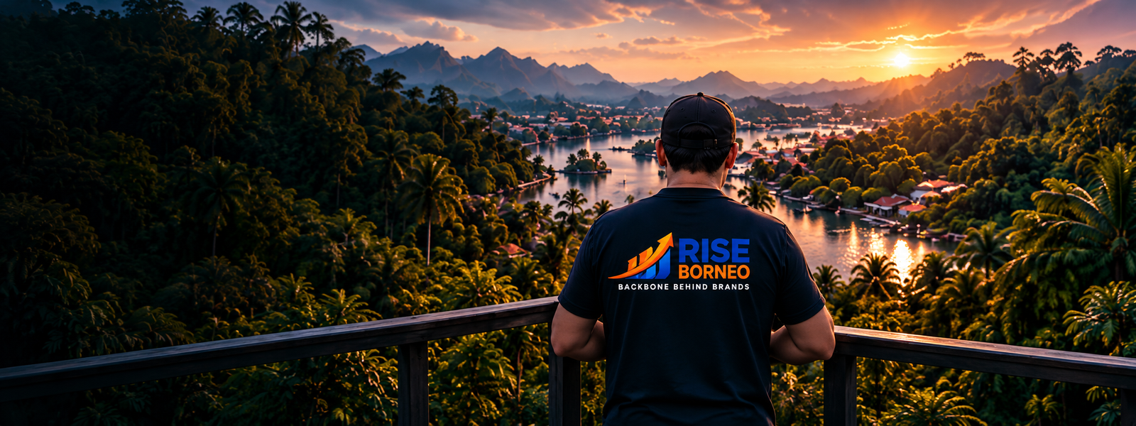 Illustrative RISE BORNEO field team member overlooking Sarawak